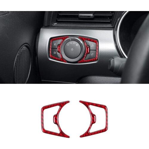 Compatible with Carbon Fiber Headlight Switch Button Decorative Frame Cover Trim Sticker for Ford Mustang 2015-2020