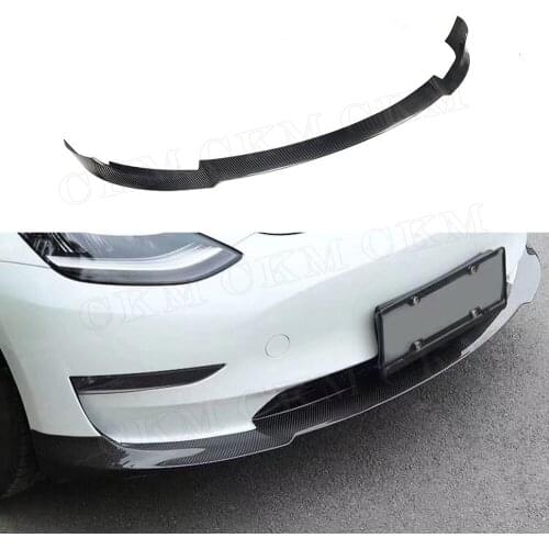 Dry Carbon fiber Car Front Bumper Lip Splitters Spoiler for Tesla Model 3 2018 2019 2020 Head Chin Guard Car Styling