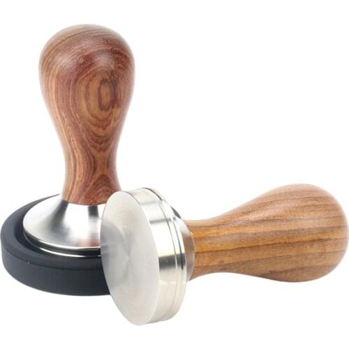 Coffee Tamper 51mm 53mm 58mm Coffee Powder Hammer Yellow Pear Wood Stainless Steel Coffee handle Tamper Coffee Accessories
