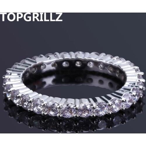 TOPGRILLZ High Quality Female Charm Cute Ring Silver Color Ice Out Copper Micro Pave 2mm CZ Stone Rings With 7,8,9,10 Five Size