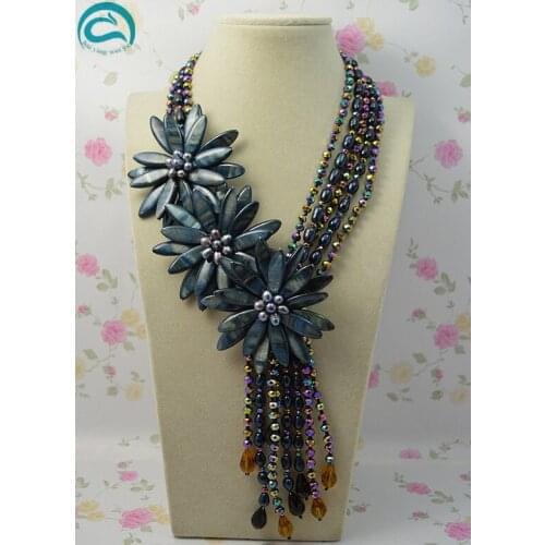 Unique Pearls jewellery Store Handmade Natural Freshwater Pearl Crystal Shell Flower Necklace Perfect Women Birthday Gift
