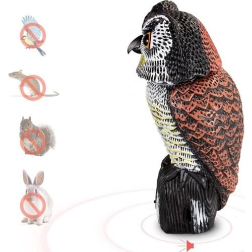 360 Degree Rotation Fake Prowler Scarecrow Owl Predator Decoy Pest Bird Repeller Can Move Wings Scare Away Birds Garden Decor