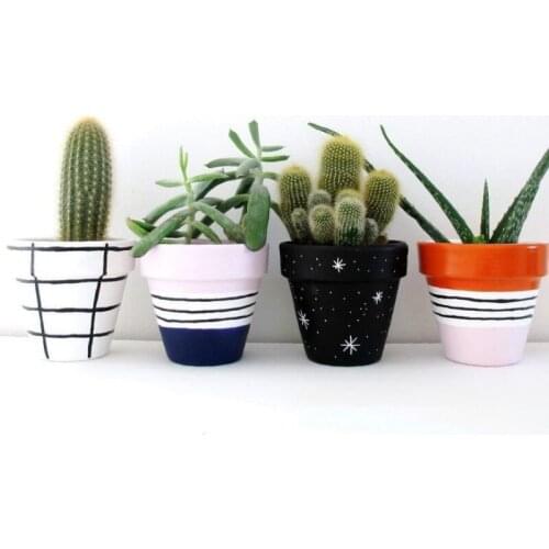 1pc Flower Pot DIY Pink Ceramic Plant Flower Pot Gloss Planter Home Garden Decoration with A Saucer Tray Drainage Holes