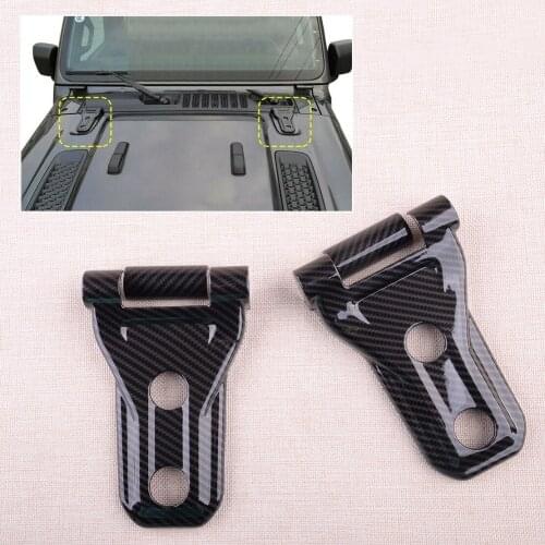 2Pcs ABS Plastic Carbon Fiber Texture Car Hood Engine Hinge Cover Buckle fit for Jeep Wrangler JL 2018 2019 2020