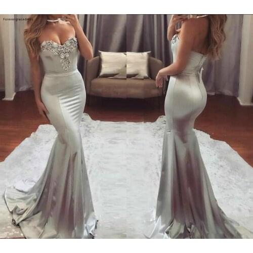 2019 Sliver Mermaid Long Prom Dress Sweetheart Backless Formal Holidays Wear Graduation Evening Party Gown Custom Made Plus Size