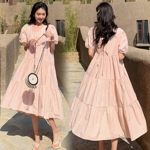 2115# Maternity Clothes Summer Short Sleeve Easy Matching Loose Stylish Plus Size Dress for Pregnant Women Mom Dress