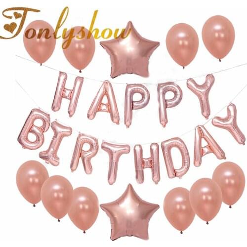 24Pcs/lot Rose Gold Happy Birthday Helium Foil Balloon Bouquet Birthday Party Decoration Kids Baby Shower Air Balls