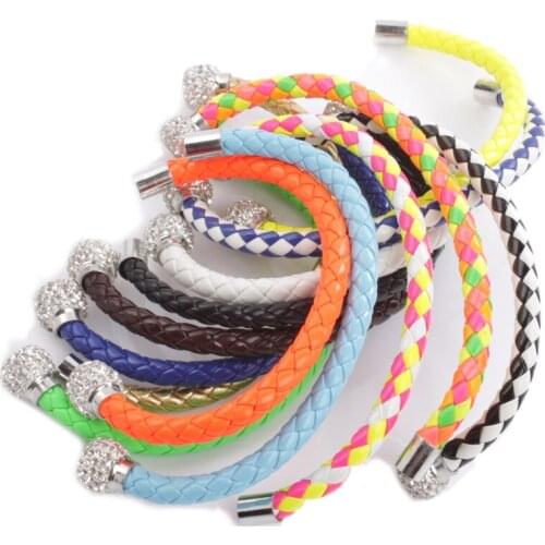 24PCS Mixed of Stylish Leather Rhinestone Magnet Clasp Double Bracelets Bangles