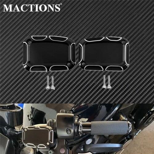 2xMotorcycle CNC Brake Reservoir Master Cylinder Cover Aluminium Black For Harley Road King Touring Electra Glide VRSCA V-Rod