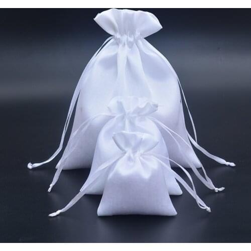 300pcs White Satin Drawstring Bags Comb/Hair/Candy/Jewelry/Necklace/Rings/Beads Christmas gift Bag Silk Cloth Bag Travel Pouch