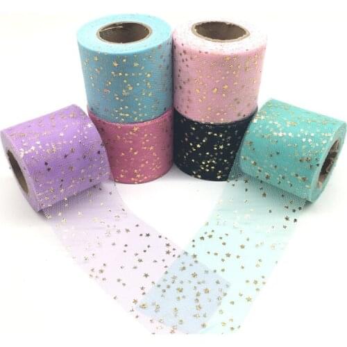 40Yards 6cm Colorful Gold Stars Tutu Organza Elastic Lace Fabric Headband Kids Hair Band Doll Accessories Handmade DIY Tools