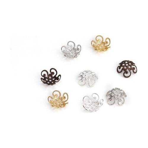 50pcs/lot 10mm Copper Flower Spacer Filigree Jewelry Spacer Flowers Motif Charms Loose Bead End Caps for DIY Jewelry Findings