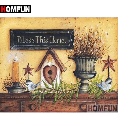 HOMFUN Full Square/Round Drill 5D DIY Diamond Painting "Bird house text"3D Diamond Embroidery Cross Stitch Home Decor A19821