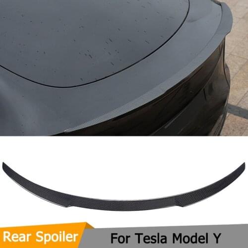 Car Rear Trunk Spoiler Wing for Tesla Model Y 2020 2021 Real Carbon ABS Glossy Black Carbon Look Trunk Boot Lip Wing Spoiler