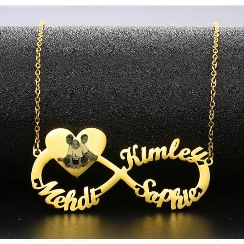Infinity name necklace with heart engraved photo custom nameplate neckalces for mother daughter best friends jewelry gifts