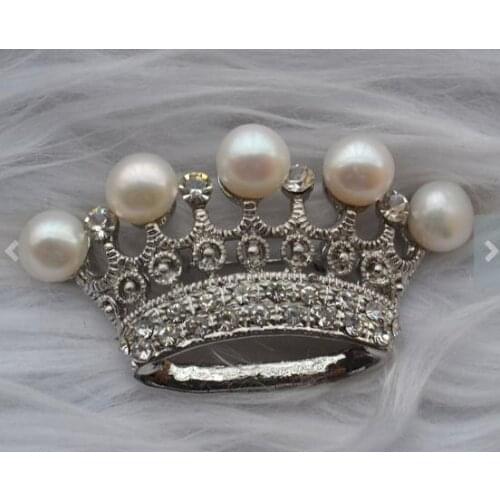 Elegant Freshwater Pearl Brooch White Color Imperial Crown Fine Jewelry Wedding Birthday Party Mothers Day Charming Women Gift