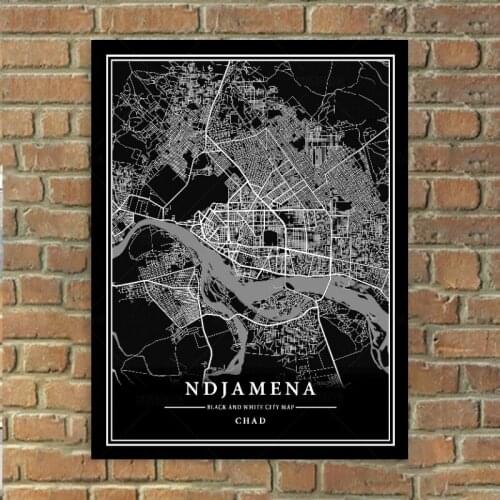 Black and White Canvas Poster NDJAMENA World Map Art Print Minimalist Painting Scandinavian Wall Pictures Living Room Home Decor