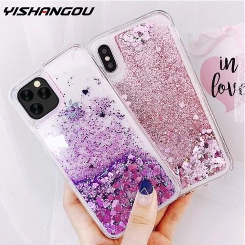 Love Heart Glitter Phone Case For iphone 11 12 mini Pro Max X XR XS MAX Liquid Quicksand Cover For iphone 7 8 Plus Bling Sequins