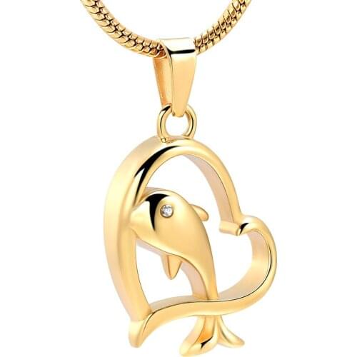 IJD10923 Cute Dolphin Cremation Jewelry for Ashes Pets/Human Memorial Pendant-Stainless Steel Keepsake Urn Memorial Necklace