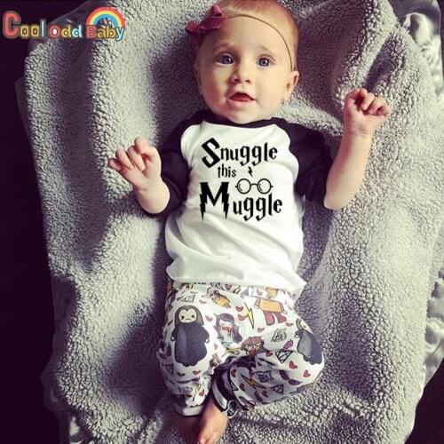 2Pcs Newborn Infant Clothing Set Long Sleeve Letter Print Tops Cartoon Pattern Pants Outfits Autumn Baby Boys Girls Clothes Suit