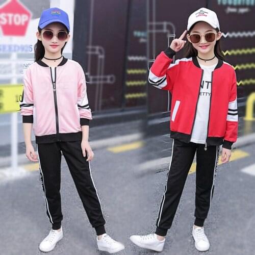 Girls Suits Coat + Pants 2pcs Kids Cotton 2021 Casual Spring Autumn High Quality Formal Sport Teenagers Children Sets Outfits
