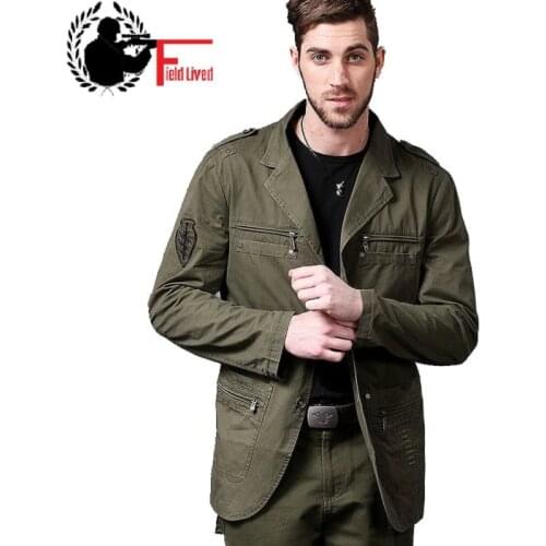 Military style jacket men cotton german army uniform clothing casual tactical blazer male fashion multi pockets zipper patchwork