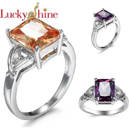 Luckyshine Delicate Square Champagne Purple Cubic Zirconia Silver Rings Women Rings Jewelry Wedding Party Gifts