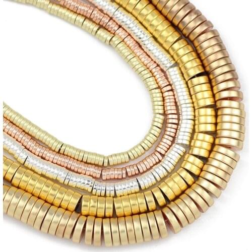 Matte Rose Gold Silvers Flat Round COINS Hematite 3/4/6/8mm Natural Stone Spacers Loose Beads For Jewelry Making Diy Accessories