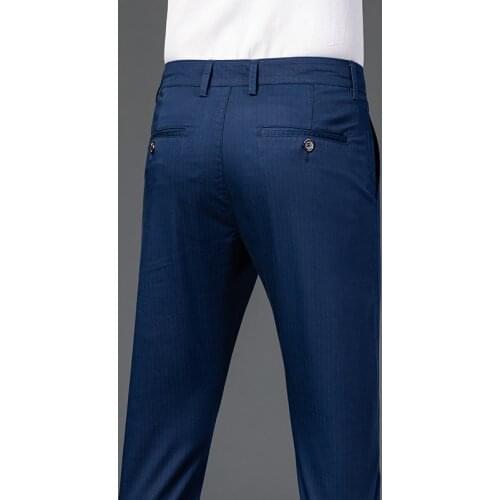 Mens Stretch Stripe Casual Pants Mens Four Seasons Cotton High Quality Formal Business Straight Fashion Trousers Male 7 Colors