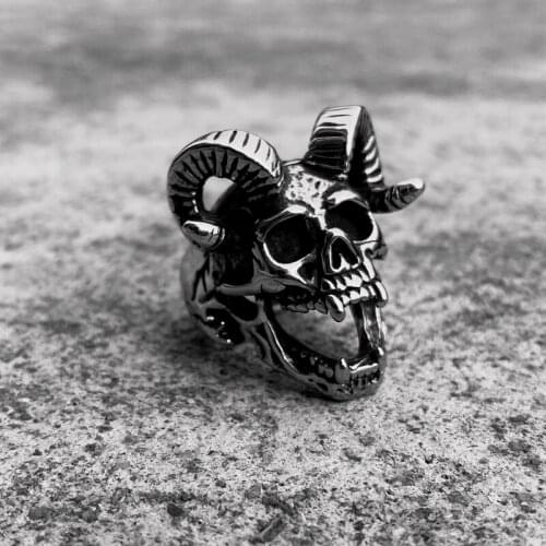 Gothic Mens Jewelry Satanic Demon Sorath Goat Skull Ring Men Satan Stainless Steel Biker Ring Punk Baphomet Jewelry