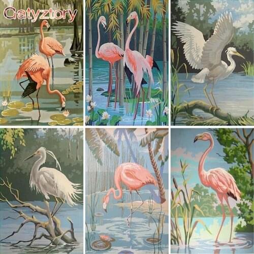 GATYZTORY Frame Lotus Pond Birds DIY Painting By Numbers Kit Animals Coloring By Numbers Handpainted Oil Painting For Home Decor