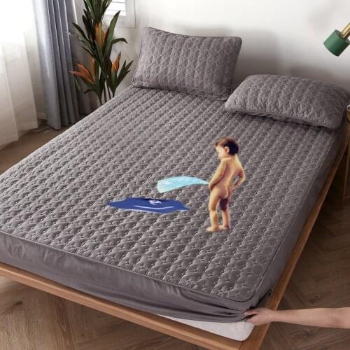 Waterproof Antibacterial Mattress Cover Solid Color Thickened Bed Fitted Sheet Protector Bedspread With Elastic Band