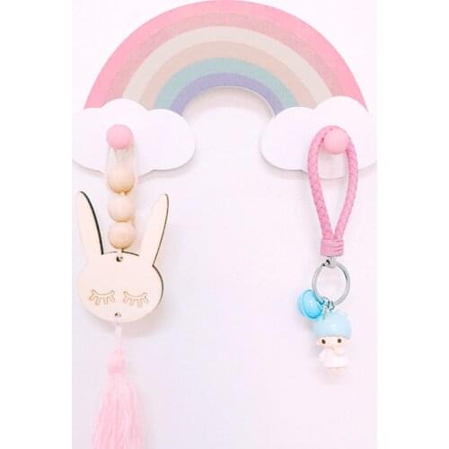 Nordic rainbow cloud design wall hooks for hanging clothes wood shelf holder decorative storage rack home organizer
