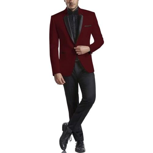 Brand New Men Suits Dark Red and Black Groom Tuxedos One Button Groomsmen 2 Pieces Wedding Best Man ( Jacket+Pants+Tie ) C1000