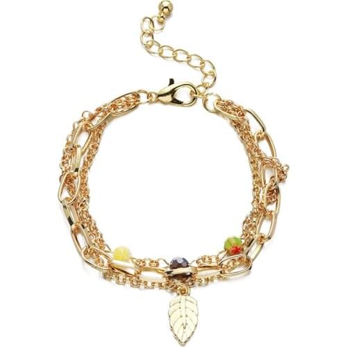 New Product Holiday Style Bracelet Creative Alloy Leaf Accessories Fashion Crystal Bead Bracelet Boutique Jewelry