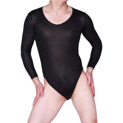 Sexy Men Plus Size Snake Print Top Skinny Bodysuit Long Sleeve High Stretchy See Through O Neck Body Wear Night Club