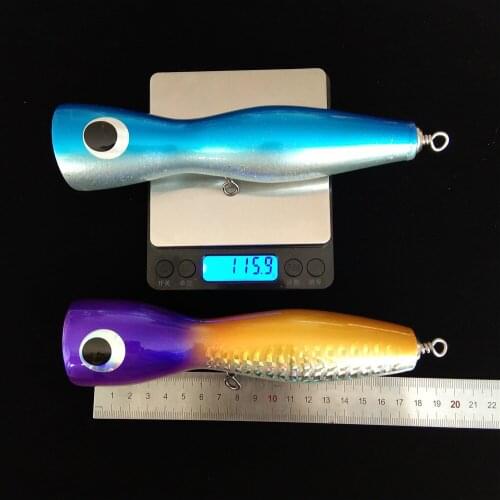 18cm 115g Fishing Lure Wood Top Water Big Game Surface Bull Tuna Lure Offshore Popper Fishing Hard Floating Lure