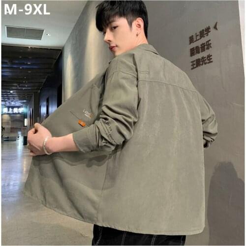 Shirts For Men Long Sleeve Thick Korean Oversize Plus Size 6XL 7XL 8XL 9XL Blouses Black Japanese Fashion Loose Autumn Outwear