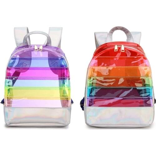 Backpack Backpack Colorful Stripes Plastic Transparent Backpack Bag Ladies Travel Bag Ladies Bag