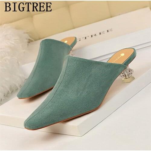 BIGTREE Fashion Slingback Mules Shoes Women Heels Mid Heel Shoes Designer Heels Elegant Shoes For Woman Escarpins Hauts Talons