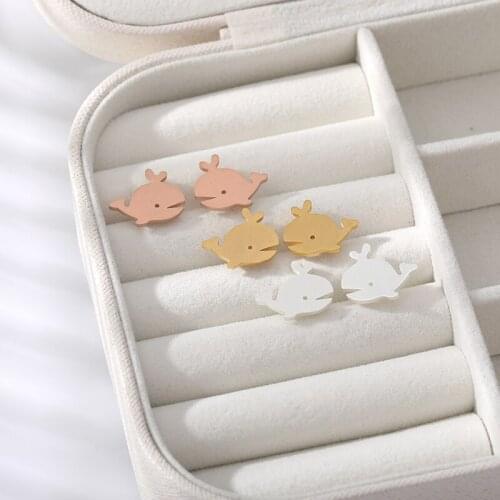 Happy Whale Earings Fashion Jewelry Stainless Steel Rose Gold Tiny Cute Earrings For Childrens Accessories BFF Friendship Gifts