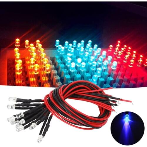 Light Emitting Diodes 12V LED Light-Emitting Diode with Wire Kit 3mm Round Head Highlight Lights Beads Purple Light