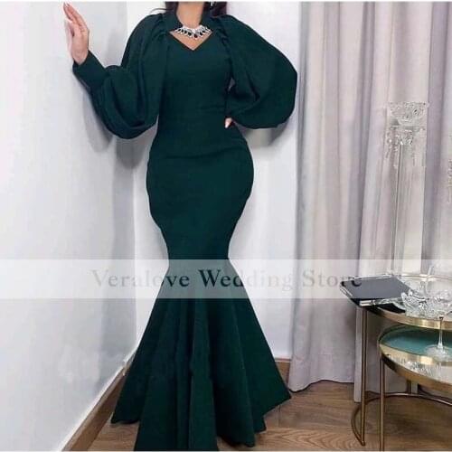 Green Plus Size Formal Evening Dress 2021 Long Sleeves Mermaid Prom Gowns Aso Ebi Mermaid Occasion Prom Dress