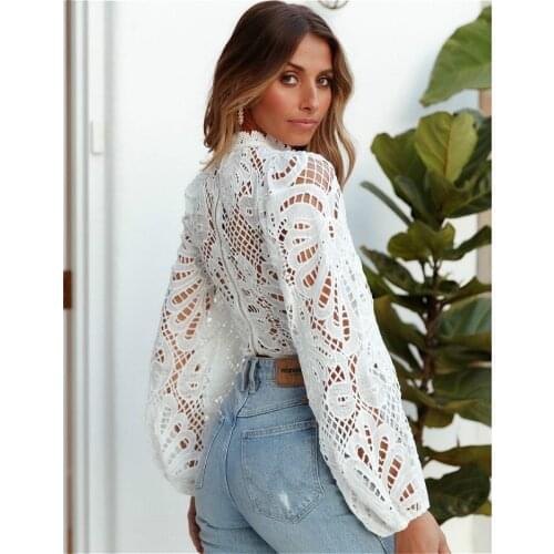 Women Long Sleeve Elegant Blouse Shirts 2021 Summer Autumn Puff Sleeve Lace Vintage Crop Tops Blouses Casual Shirt Female