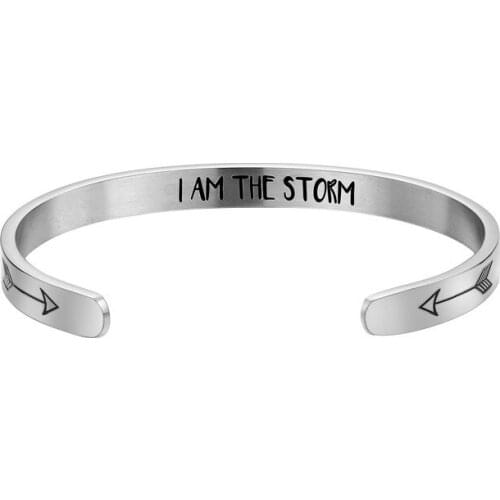 New fashion hot sale white opening bracelet for women lettering I AM THE STORM stainless steel bracelet simple trinket