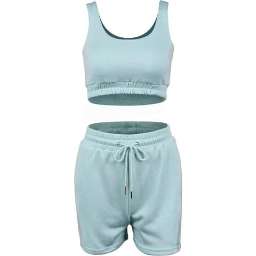 2021 Women Crop Top And Drawstring Biker Shorts Matching Set Summer Athleisure Outfits Casual Solid Sportswear Two Piece Sets