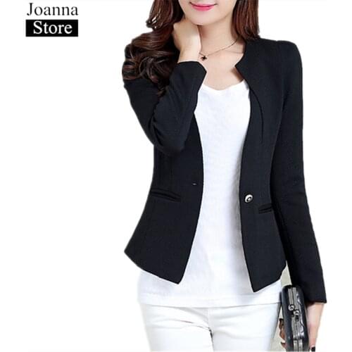 Spring Women Slim Short Blazer Coat Long Sleeve One Button O-Neck Suit Ladies Autumn Black Plus Size Long Sleeve Elegant Jacket