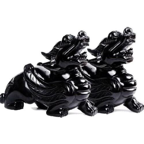 1pcs Natural Black Obsidian Pi Xiu Ornaments China Fengshui Quartz Crystal Brave Troops Wealth Lucky Figurine Crafts Home decor