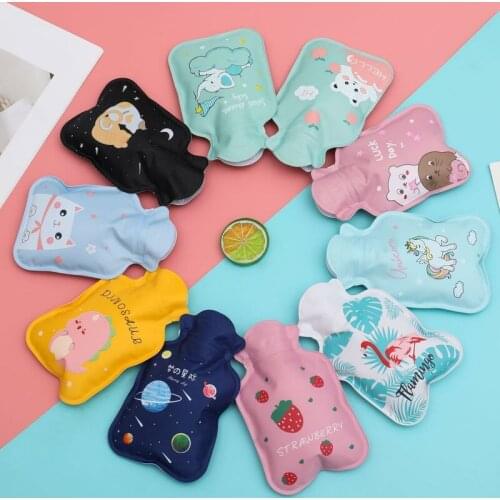 1PCs Keep Warm Cute PVC Stress Pain Relief Therapy Hot Water Bottle Bag with Knitted Soft Cozy Cover Heat Reusable Hand Warmer