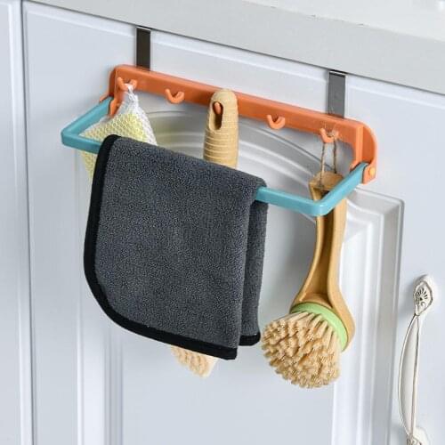 2in1 Towel Rack With hook Hanging Holder Steel Bathroom Kitchen Cabinet Rag Rack Shelf Hanger Holder Hooks Kitchen Accessories